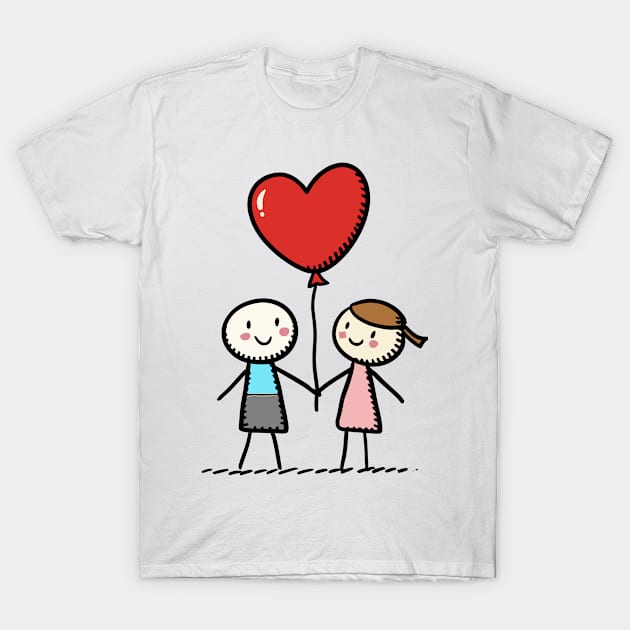 Stick Figure Lovers Couple Love Valentine's Day T-Shirt by Macphisto Shirts